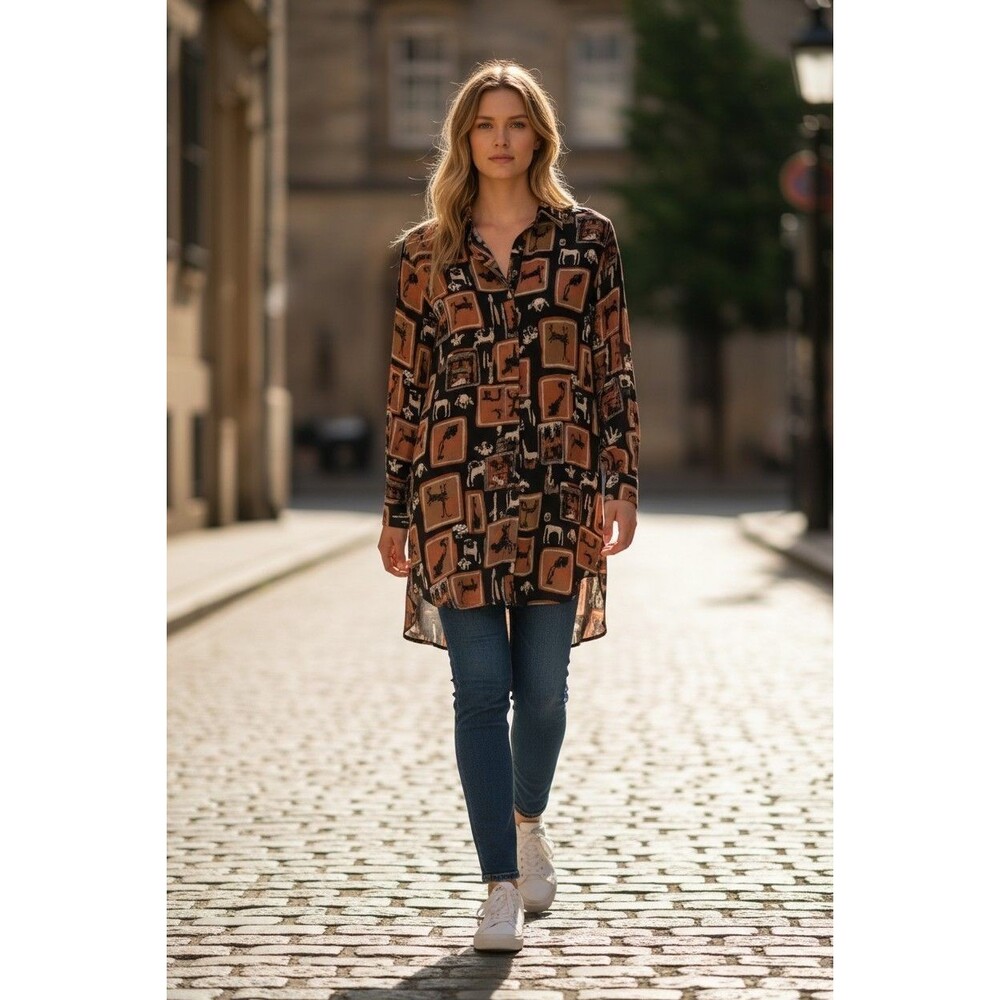 Women's Street Life Tunic Animal Print Blouse Size Large